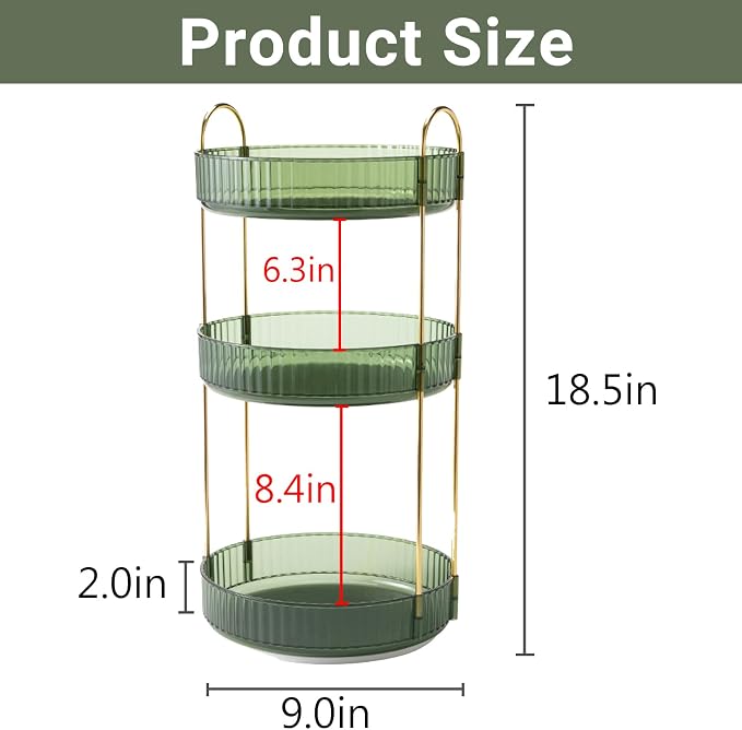 Asayuee 360 Rotating Perfume Organizer,3 Tier Large Capacity Make Up Organizers and Storage,Makeup Organizer for Bathroom,Cosmetic Perfume Stand Holder (Green-3 Tier)