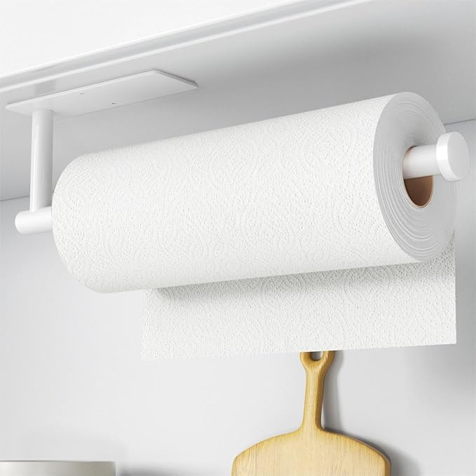 Paper Towel Holder,Self-Adhesive or Drilling， White, 1 Pack | SUS304 Stainless Steel,Kitchen Roll Dispenser Under Cabinet，Wall Mounted Rack