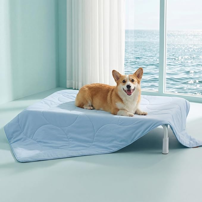 ZOMISIA Premium Cooling Blanket for Large Dogs - Q-MAX>0.5 Breathable Washable Dog Cooling Mat, Travel Soft Pet Summer Essentials, Blue, 40"x50"