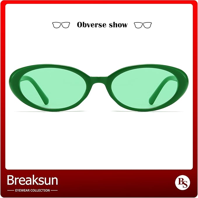 Breaksun Retro Oval Sunglasses for Women Men Fashion Small Oval Sunglasses 90s Vintage Shades