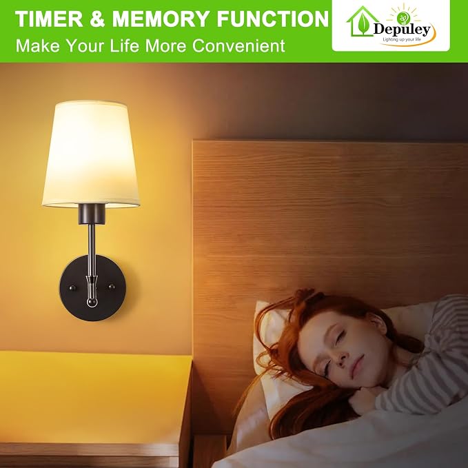 Depuley Battery Operated Wall Sconce: 19.9 Inch Set of 2 Wireless Wall Lights with Remote for Bedroom - Rechargeable 15 Colors Black Wall Lamp for Living Room Hallway Decor