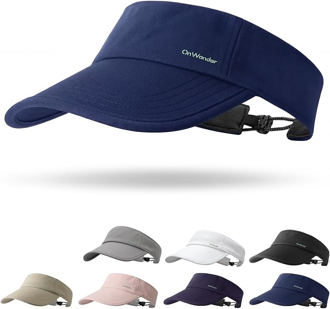 Sun Visor Hats for Women Men - Wide Brim Quick Dry Adjustable Hat | Upf 80+ Sun Protection Sport Hat, Cooling Sweatband; Breathable Quick-Dry Fabric Visors for Running, Tennis, Golf, Sports