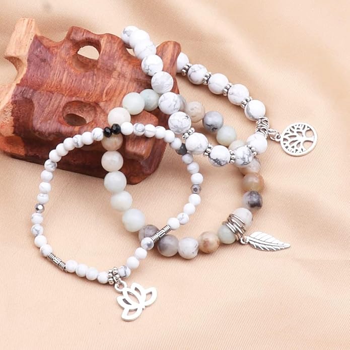 UEUC Tree of Life Yoga Healing Stone Bracelets,Multilayer Lotus Chakra Stone Reiki Bracelet Sets,Anxiety Crystal Natural Stone,for Women Stress Relief