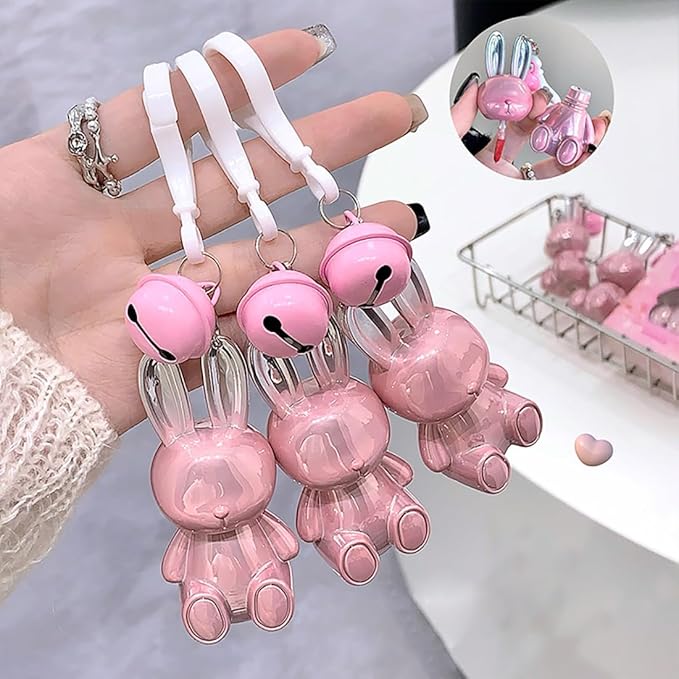 3 Colors Matte Liquid Lipstick, Cute Rabbit Key Chain Lip Gloss, Lightweight Matte Finish Lip Stain Full Coverage Korean Makeup for Girls（#1,#5,#6）