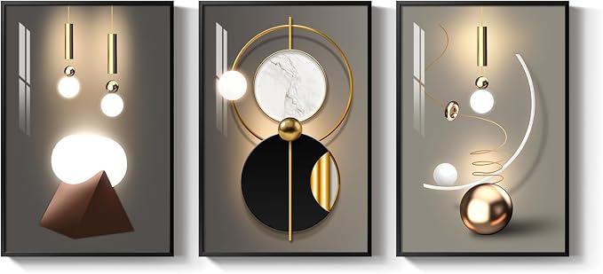 3 Piece Framed Black and Gold Abstract Wall Art for Living Room, Large Modern Luxury Geometric Picture Prints Paintings, Bright Style Artwork for Bedroom Dining Room Office Wall Decor 20x30 Inch