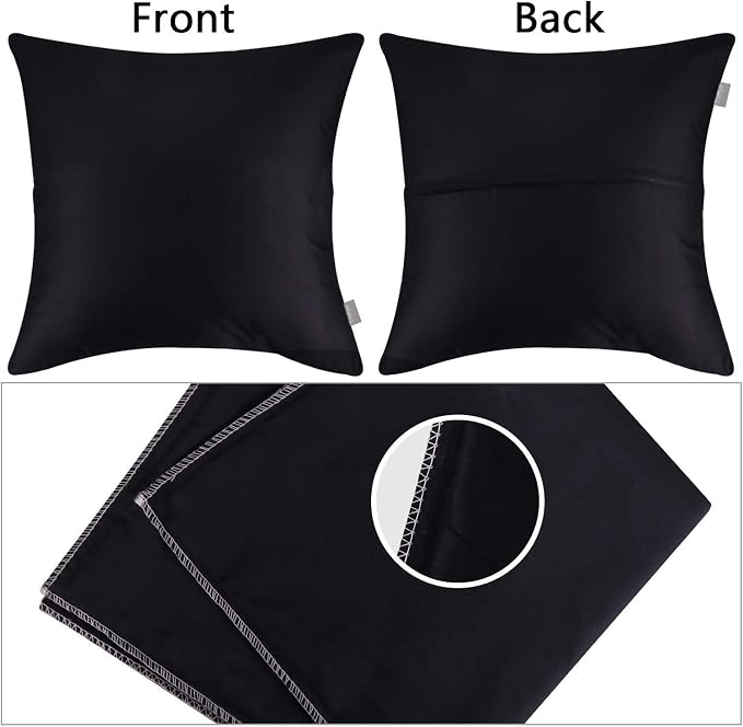 Thmyo 4-Pack 100% Cotton Comfortable Solid Decorative Throw Pillow Case Square Cushion Cover Pillowcase Sublimation Blank Pillow Covers Christmas DIY Throw Pillowcase for Sofa(16x16inch/40x40cm,Black)