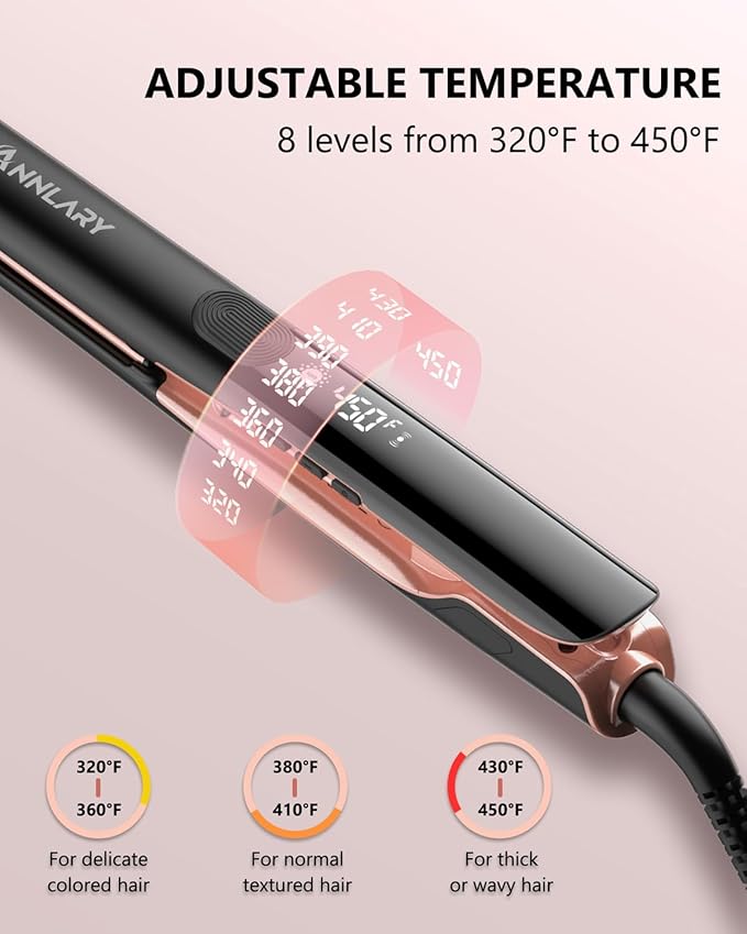 Annlary Hair Straightener 1 Inch Flat Iron and Curler 2 in 1 Titanium Ceramic Ionic Dual Voltage Straightener with Heat-Resistant Silicone, for Less Frizz, Shinier & Smoother