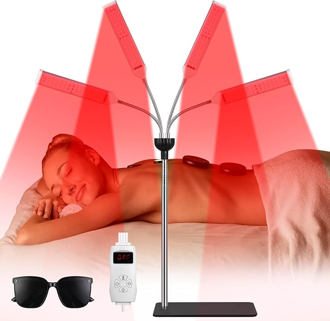 3 in 1 Red Light Therapy ，Deep 660nm,850nm and 940nm Near Infrared Led Red Light with 30-64" Adjustable Height Therapy Lamp for Body, Face,Muscle,Skin,Red Infrared Light with 4 Head (Black)