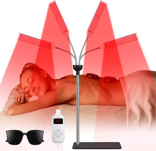 3 in 1 Red Light Therapy ，Deep 660nm,850nm and 940nm Near Infrared Led Red Light with 30-64" Adjustable Height Therapy Lamp for Body, Face,Muscle,Skin,Red Infrared Light with 4 Head (Black)