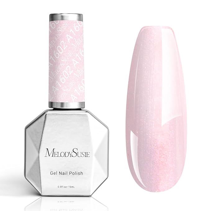 MelodySusie Shimmer Pearl Pink Gel Nail Polish, 0.5fl oz Soak Off UV LED Thread Effect Swirl Shell Pink Gel Polish Gift for Women Nail Art Manicure Salon DIY Nail Design Decoration at Home-A1602