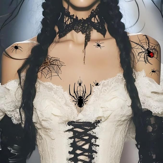 10 Sheets Halloween Temporary Tattoos Red Brown Spider Fake Tattoos Spider Web Styles Mixed Halloween Tattoos Waterproof Cobweb Tattoo Realistic Black Stickers for Kids Boys Girls Body Art Makeup