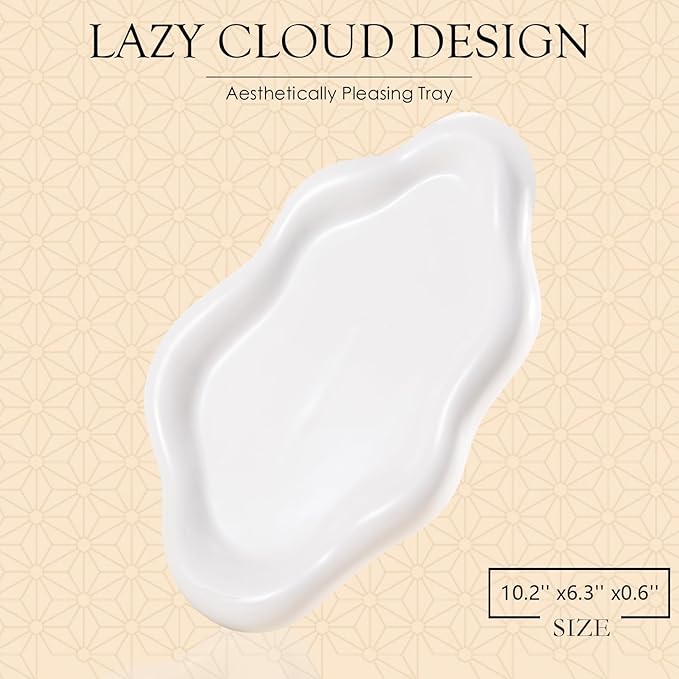 CCINPPY Ceramic Cloud Jewelry Tray Trinket Dish Key Bowl Nightstand Decor | Decorative Small Desk Tray Jewelry Plate Key Holder Bowl Cute Bedroom Room Decor Aesthetic, Gift for Women, White Large