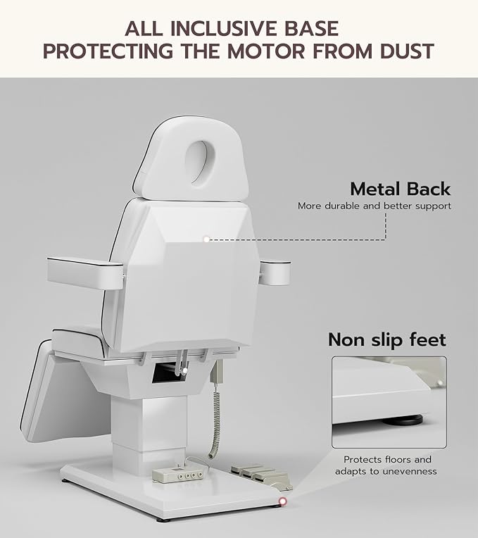 VARONXE Icoget Fully Electric Esthetician Bed, 3 Motors Massage Table Tattoo Facial Chair, 4-Section Adjustable Tteatment Table for Spa, Waxing, Microblading, Beauty, Includes Stool, White