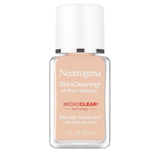 Neutrogena SkinClearing Oil-Free Acne and Blemish Fighting Liquid Foundation with.5% Salicylic Acid Acne Medicine, Shine Controlling Makeup for Acne Prone Skin, 30 Buff, 1 fl. oz