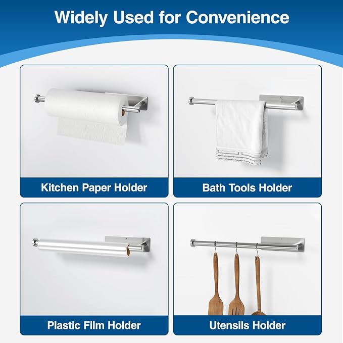 Paper Towel Holder,Self-Adhesive or Drilling， Brushed Nickel, 1 Pack | SUS304 Stainless Steel,Kitchen Roll Dispenser Under Cabinet，Wall Mounted Rack