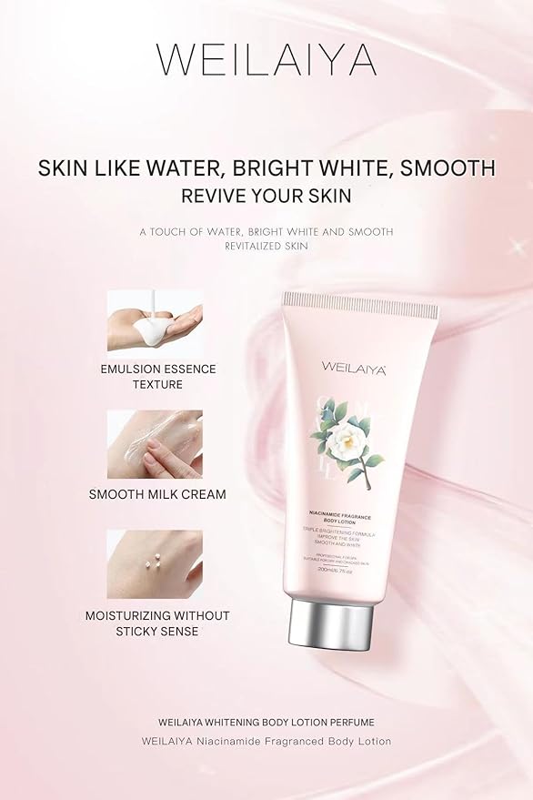 Weilaiya Niacinamide Body Lotion for Women – Brightening & Hydrating Moisturizer with Camellia Oil, Long-Lasting Floral Scent, Smooth Radiant Skin, Non-Sticky, Anti-Aging, Non-Comedogenic
