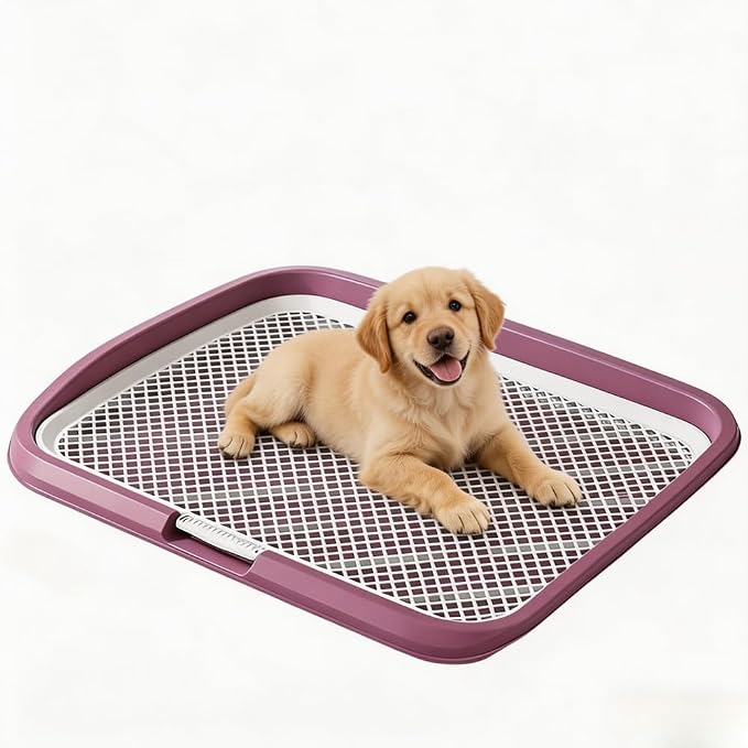Dog Potty Tray with Guide Pillar, 25.6"x19.7" Large Indoor Pet Pee Pad Holder, Heavy Duty Dog Litter Box, Removable & Washable Puppy Training Toilet for Housebreaking Supplies (Pink)
