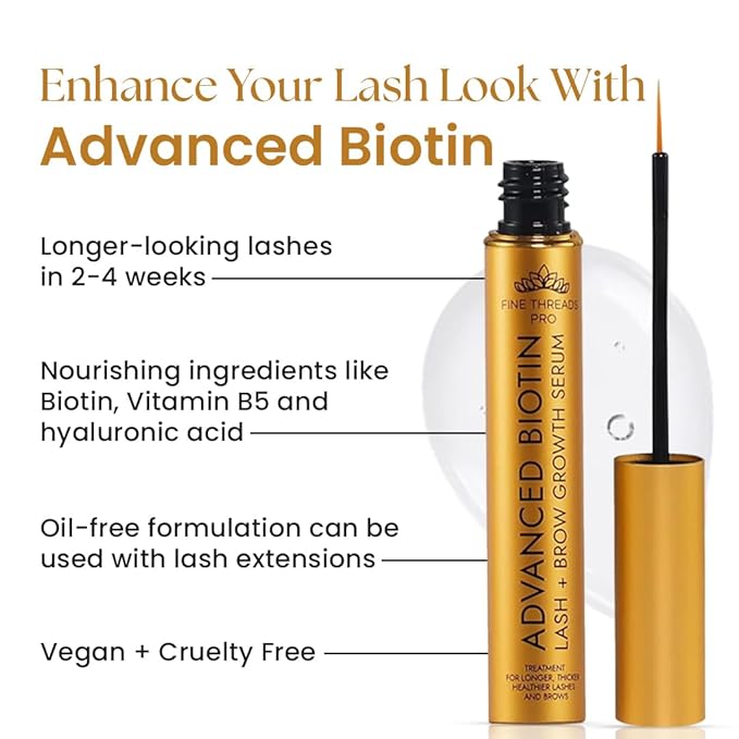 Advanced Biotin Eyebrow Eyelash Boosting Serum Ultimate Growth Serum with Hyaluronic Acid - Dermatologist Approved for Thin lashes, Patchy & Over-Tweezed Eyebrows - Fast Absorbing 10ml