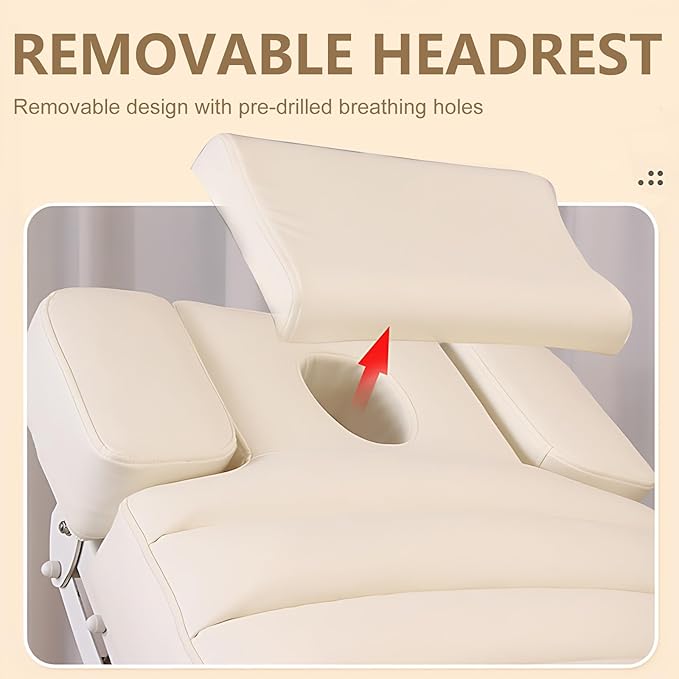 Massage Table - Electric Massage Table with White Ambient Light Design, Treatment Bed Includes Smart Adjustment, Ample Storage Space, Breathing Hole (White)