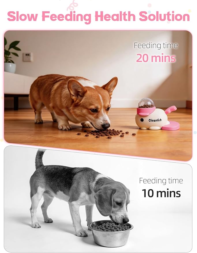 Dog Treat Dispenser Puzzle Toy, Intercative Slow Feeder Bowl for Cats and Dogs, Mental Stimulation Enrichment Toy, Indoor Pet Feeder with Silicone Mat to Keep Pets Busy, Multiple Colors (Pink)