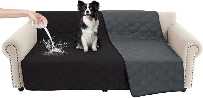 100% Waterproof Washable Dog Blanket，Black+Blackish Gray， 68"x82" | ,7-Layer Reversible Couch Covers for Dogs Met for Sofa Furniture Car Camping