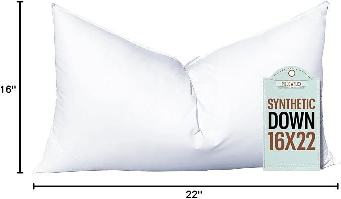 Pillowflex Synthetic Down Pillow Insert 16x22 in - Karate Chop Pillow | Large Rectangle Sham Form, Plush Polyester Cotton Blend, Cloud-Like Comfort, Clump-Resistant Fill, Smooth Elegant Finish