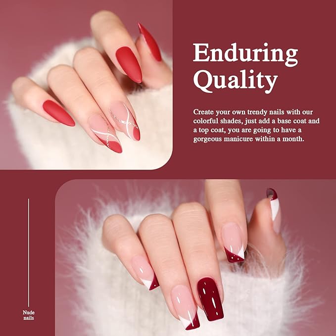Beautpal Red Gel Nail Polish Set 10PCS Nude Red Sparkle Burgundy White Nude Champagne Sliver Gel Polish kit Soak Off Nail Art Design Manicure Gifts For Women Girls 7ml