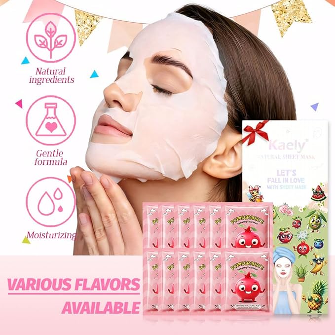 evpct 12-Pack Fruit Sheet Face Facial Masks for Women Skincare Spa, Facial Spa Day Slumber Sleepover Birthday Party Favors Supplies, Natural Ingredients, Hydrate and Soothe for All Skin Types, SetA08