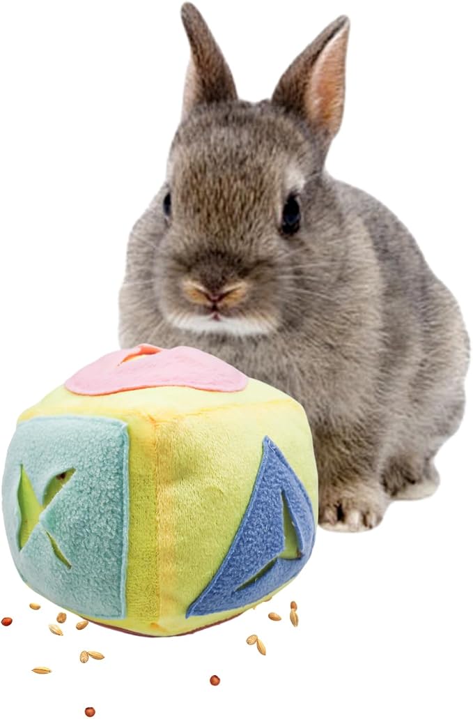 Rabbit Foraging Toy, Bunny Puzzle Treat Dispenser, Feeding Ball Toy with Bell for Bunny, Exercise Enrichment Toys for Bunnies Boredom, Rabbit Accessories for Bunnies Indoor