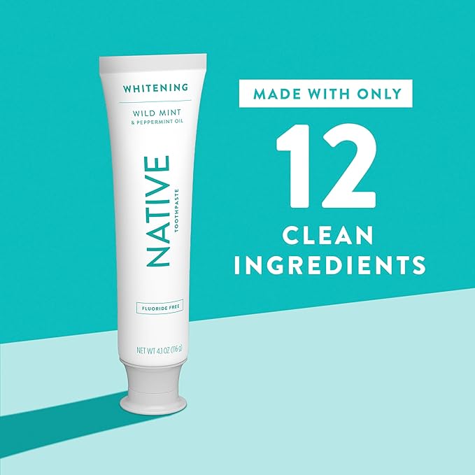 Native Fluoride Free Toothpaste, Whitening - for Adult, Kids 2+ Oral Care - Wild Mint & Peppermint Oil Flavor, 4.1oz (Pack of 3)