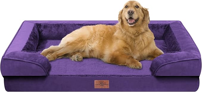 Comfort Expression Waterproof Orthopedic Dog Bed for Extra Large Dogs | Supportive Egg Crate Foam XL Pet Bed with Removable Bolster, Dog Couch with Washable Cover & Non-Slip Bottom, 42x30 Inch