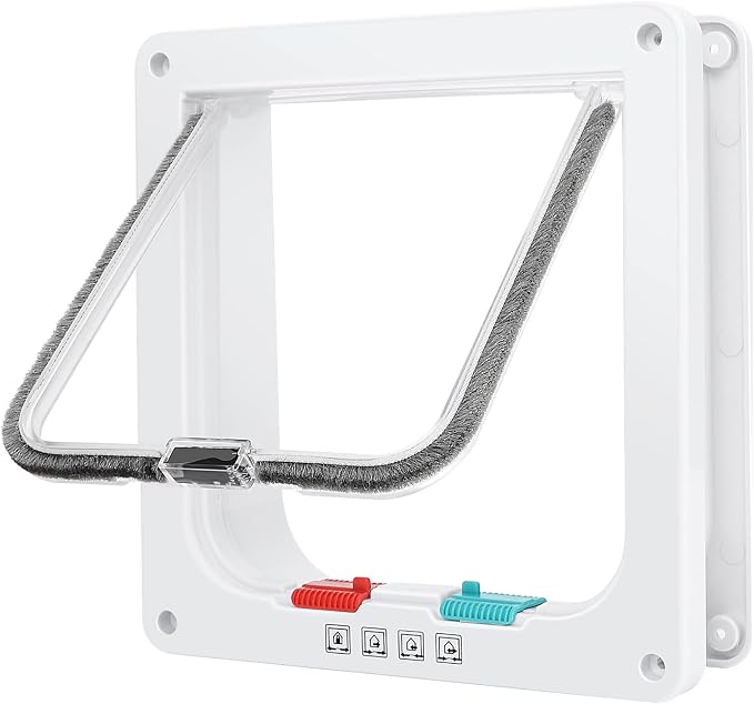 Lessmon Cat Door, L, 4-Way Lock, Outer Size 9.84x10.9x2.16in | 4-Way Lock for Pet Safety, Weatherproof & Durable, Easy DIY Installation, Fits Doors, Windows & Walls