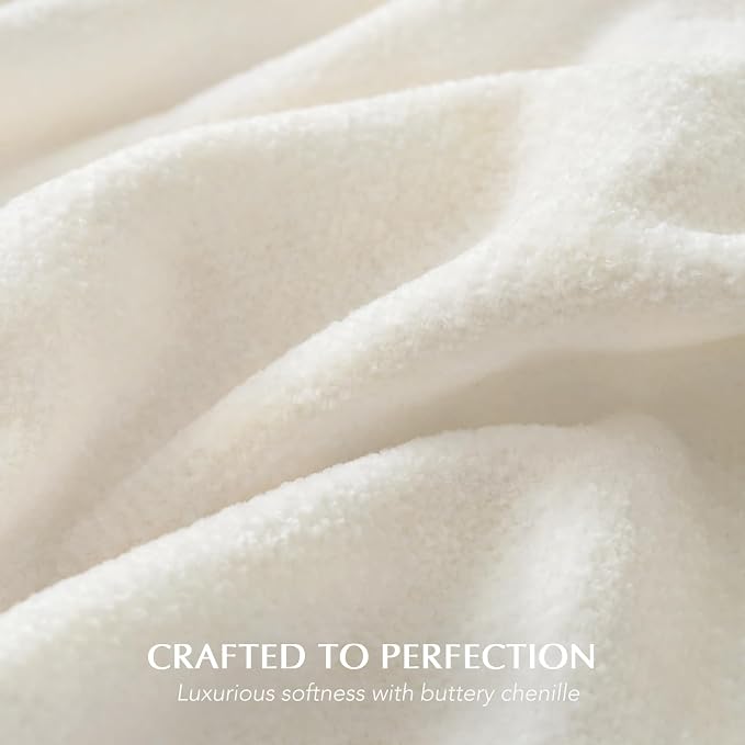 Chenille Knit Throw Blanket for Couch, 50"x60", Ivory White | Cozy Plush Fuzzy Knittd Throw with Tassels, Lightweight, Decorative, Farmhouse Decor, Ideal for Bed Sofa Gift, All Seasons