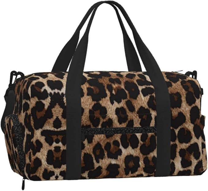 Fiokroo Sports Gym Bag Leopard Animal Skin Travel Duffel Bag For Men Women With Shoe Compartment Water Resistant Gym Bag Carry On Duffel Bag For Weekend Traveling Yoga Gym Sports