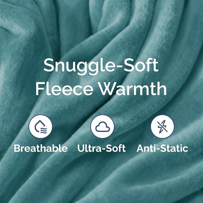 Fleece Blanket Full Size - Ultra-Soft Flannel Fleece Blanket - Turqoise | Soft, Warm, Outdoor Picnic Blanket for Camping, Travel, Lightweight, Cozy, Anti-Static, Home Decor Gifts for Men & Women