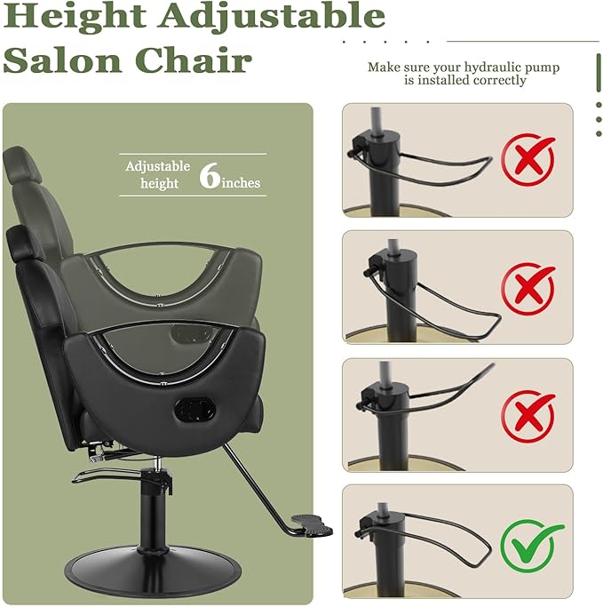 All Black Salon Chair Reclining Hair Chair for Hair Stylist, Heavy Duty Hydraulic Pump Barber Chairs, 360 Swivel Styling Chairs for Home Barbershop Beauty Spa Equipment