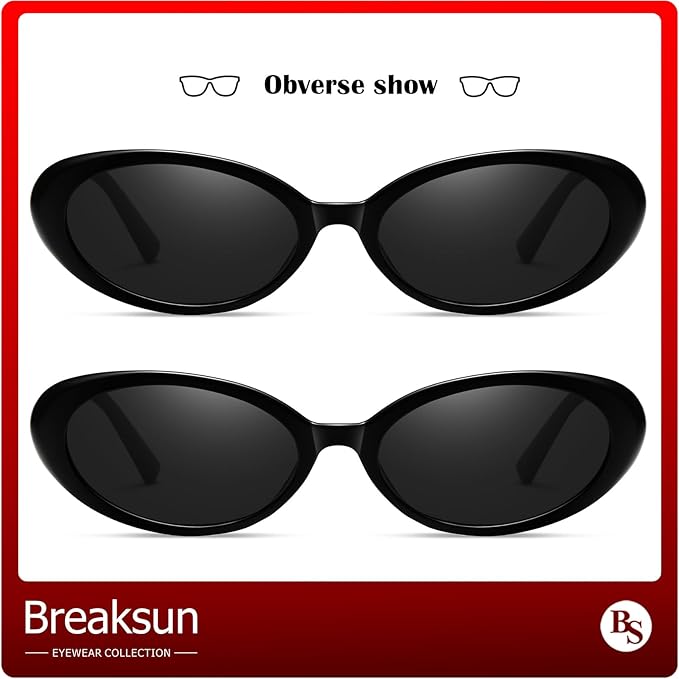 Breaksun Retro Oval Sunglasses for Women Men Fashion Small Oval Sunglasses 90s Vintage Shades