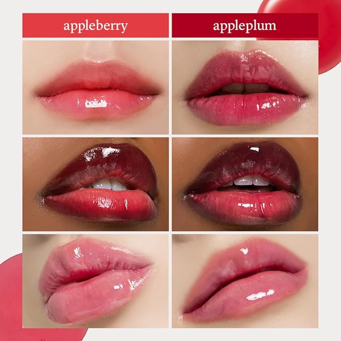 NOONI Korean Lip Oil Set - Appleberry & Appleplum | Long-Lasting, Moisturizing, Plumping, Revitalizing for Dry Lips, Waterproof, No Peel Off, Stocking Stuffers, 0.12 FL Oz x 2ea