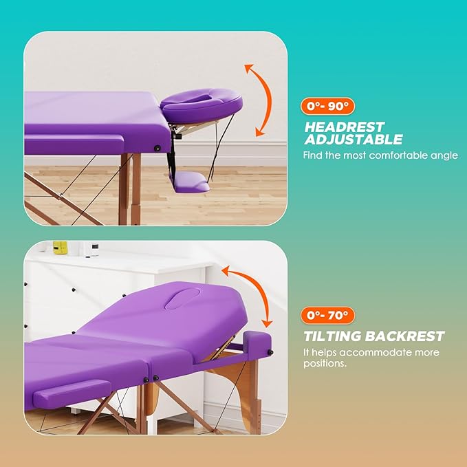 BestMassage Massage Bed Portable Massage Table 77" L 28" W Lash Bed Height Adjustable 3 Folding PU Leather with Oxford Bag for Spa Footmassage Facial CareSpa Tattoo