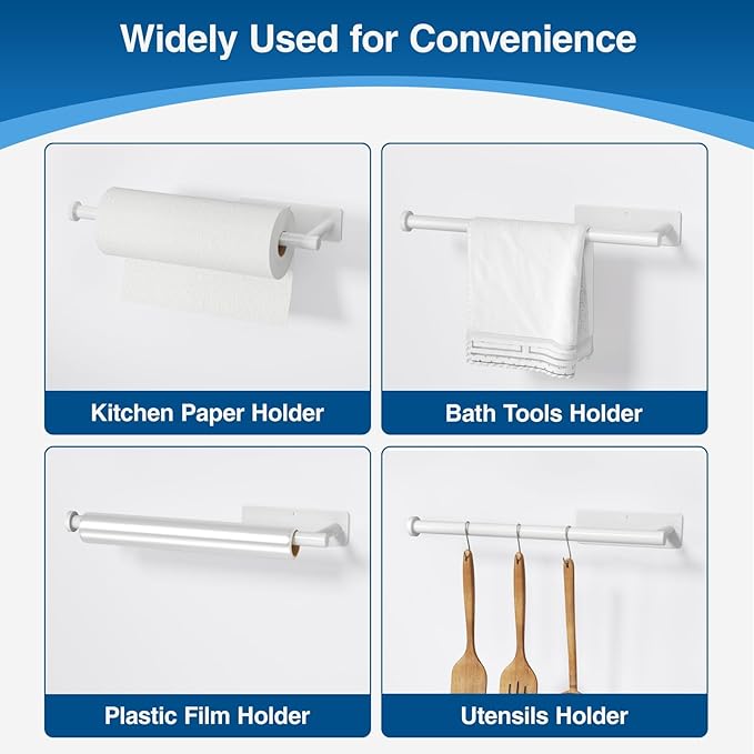 Paper Towel Holder,Self-Adhesive or Drilling， White, 1 Pack | SUS304 Stainless Steel,Kitchen Roll Dispenser Under Cabinet，Wall Mounted Rack