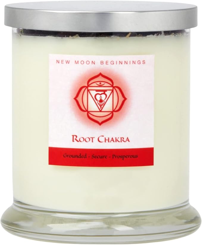 Root Chakra Candle by New Moon Beginnings - Chakra Candles - Herb, Flower, & Crystal Candles - Aromatherapy Candles - Soy Candle