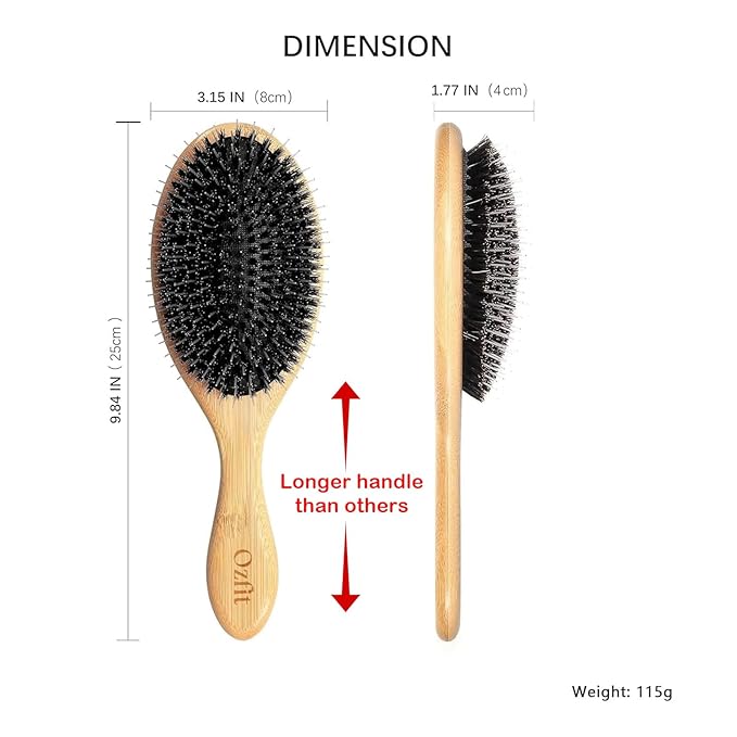 OZFIT Round Hair Brush - Boar & Nylon Bristles for Women, Men & Kids - Smoothing, Massaging & Detangling Wet/Dry Hair - Enhances Shine & Health