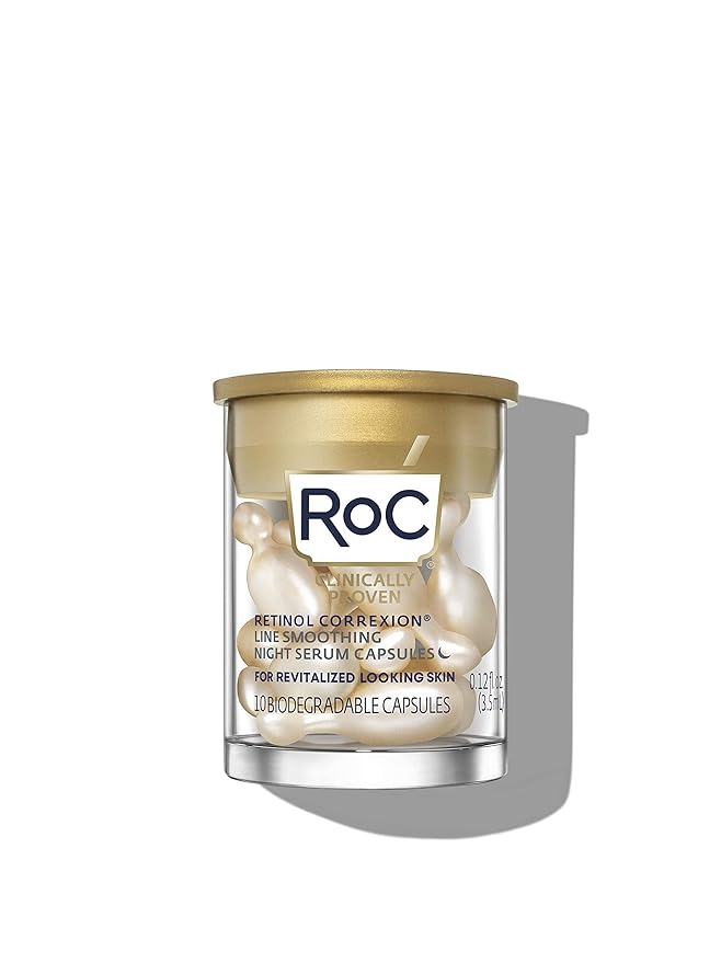 RoC Retinol Correxion Line Smoothing Night Serum Capsules, Daily Anti-Aging Skin Care Treatment for Fine Lines, Dark Spots, Acne Scars, 10 Count (Pack of 2)