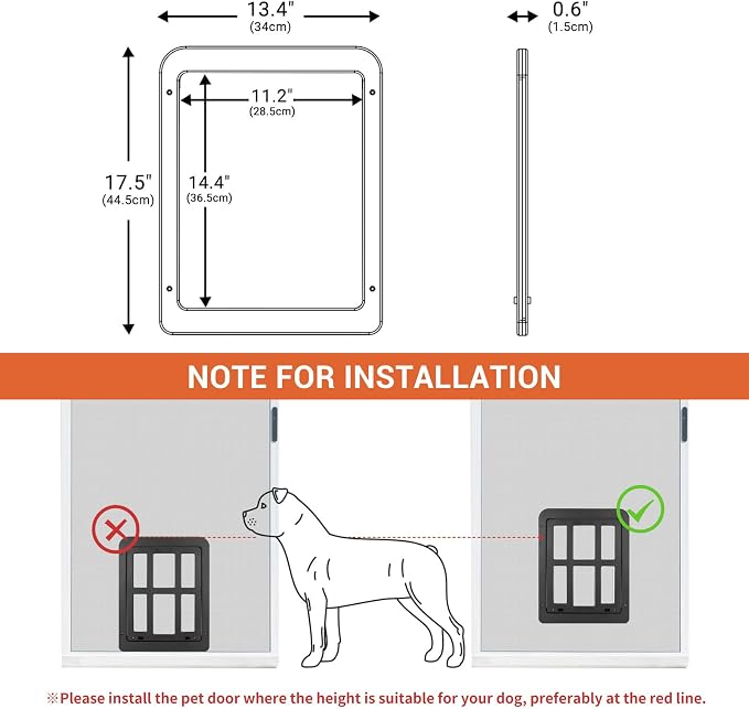 Large Dog Door for Screen Door - 11.2"x14.4" Magnetic Flap Pet Door with Lockable Insert, Ideal for Medium to Large Dogs, Sliding Door Compatible, Black
