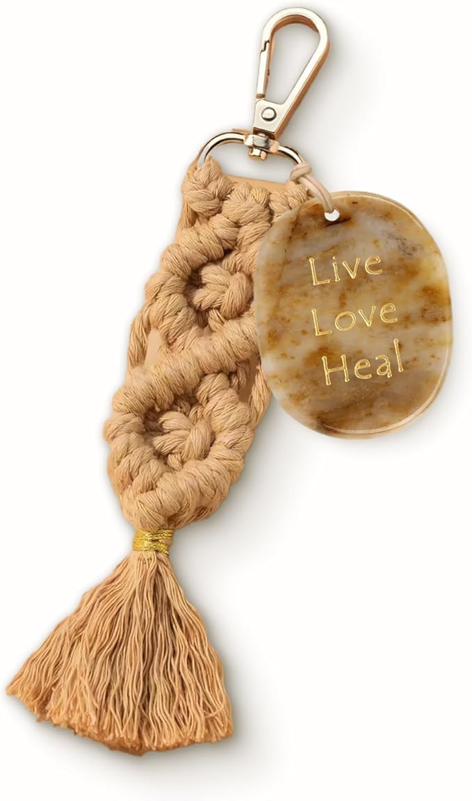 Engraved Howlite Healing Stone with Tassel, Mental Crystal for Reiki & Anxiety Relief, Polished Stones Gift for Women, Moonstone Crystals Inspired (Yellow - Topaz Stone)