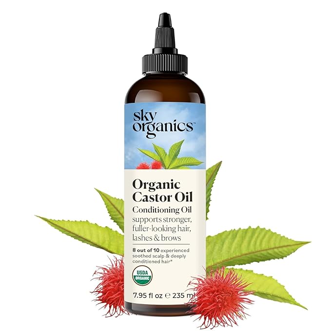 Sky Organics - Castor Oil Organic - Volumizing Hair Oil - Scalp, Lashes, Brows - Pure Castor Oil Cold Pressed - Natural Conditioner - Omega Fatty Acids, Vegan - Beauty, Hair Care, & Self Care - 8oz