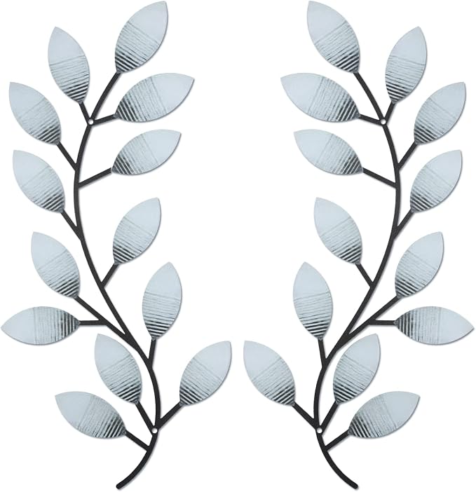 Zhengmy 2 Pcs Metal Leaf Wall Art Vine Branch Decor,Retro White | Olive Branch Metal Decor for Living Room Hallway, Symmetrical Leaf Pair for Doorway Entryway, Lightweight Hanging Art Design