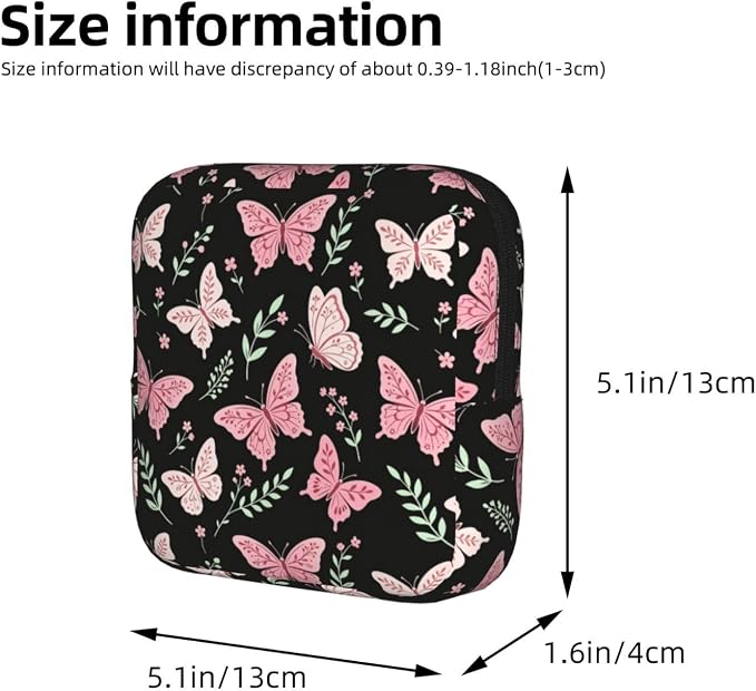 Butterfly Butterflies And Flowers Pink Period Bag For Women,Portable Sanitary Napkin Period Pad Pouch For Purse, Small Make Up Bags