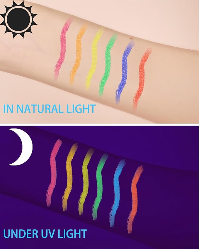 UV Neon Colored Gel Eyeliner Pencil, Matte Rainbow Colorful Eyeliner Pencil Glow in the Dark Makeup, Waterproof Long Lasting Gel Eye Liner Pen with Sharpener for Halloween Face Body Painting-B01 Red