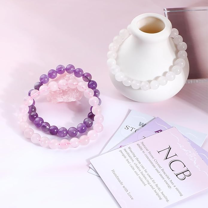 NCB 2.3-Piece 4mm Natural Crystal Gemstone Stretch Bracelets – Handmade Reiki Energy Healing Jewelry for Meditation,Yoga, Unisex